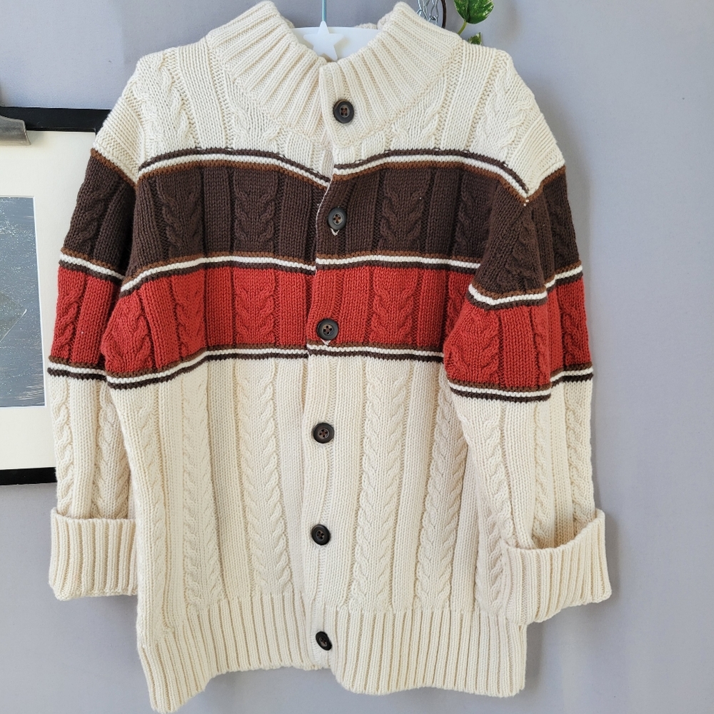 Janie and Jack Cable Knit Color Block Button up‎ Fall Cardigan Sweater 4